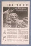 1943 South Bend Lathe Works Vintage Ad "high Precision For High-speed...". Fixed Price $11.99.