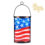 Patriotic Usa American Flag Glass Solar Led Lantern With Dusk-to-dawn Sensor. Fixed Price $24.99.